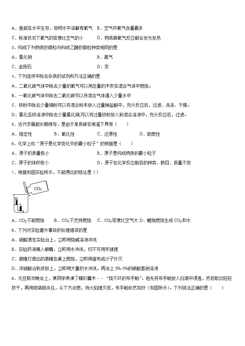 山东省临沂市河东区2023-2024学年化学九年级第一学期期末质量跟踪监视试题含答案第2页