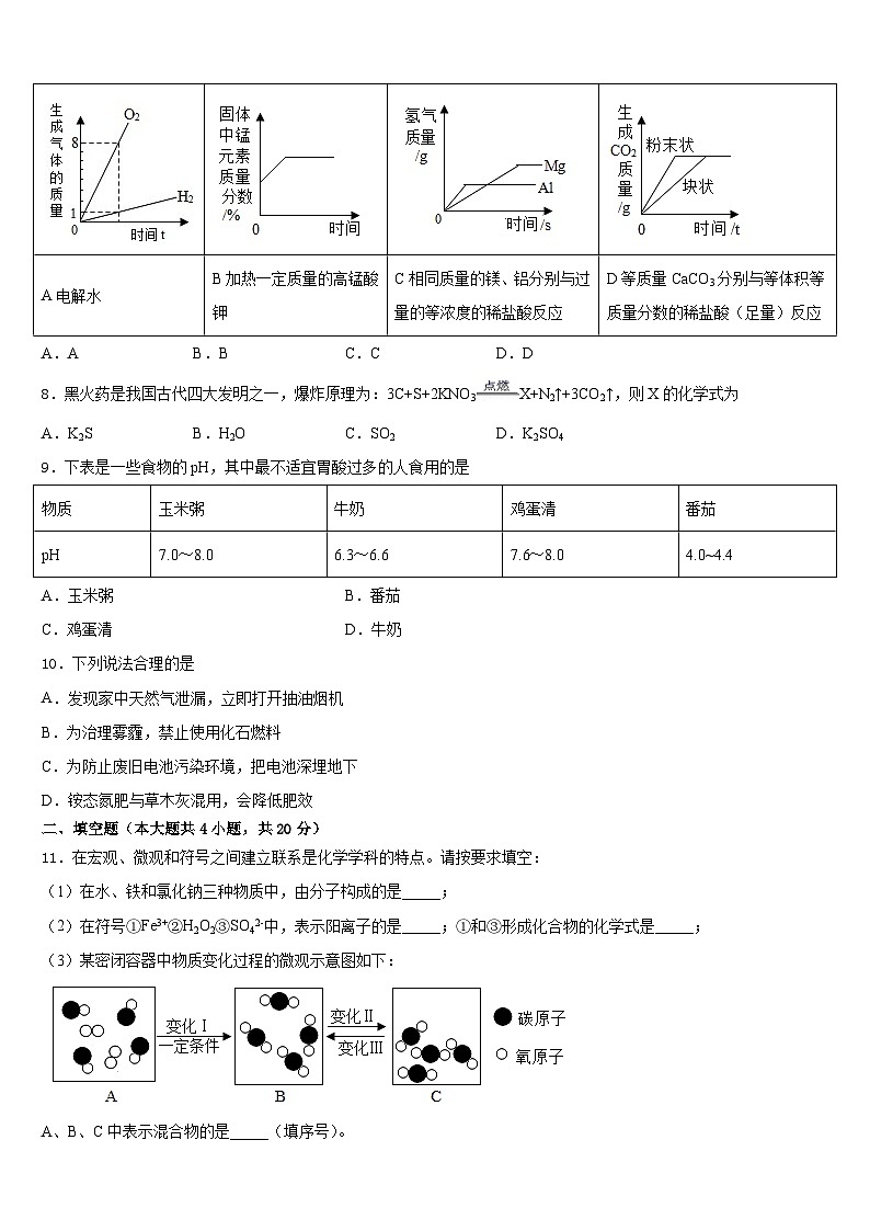 山东省寿光市纪台镇第二初级中学2023-2024学年九上化学期末复习检测试题含答案第3页