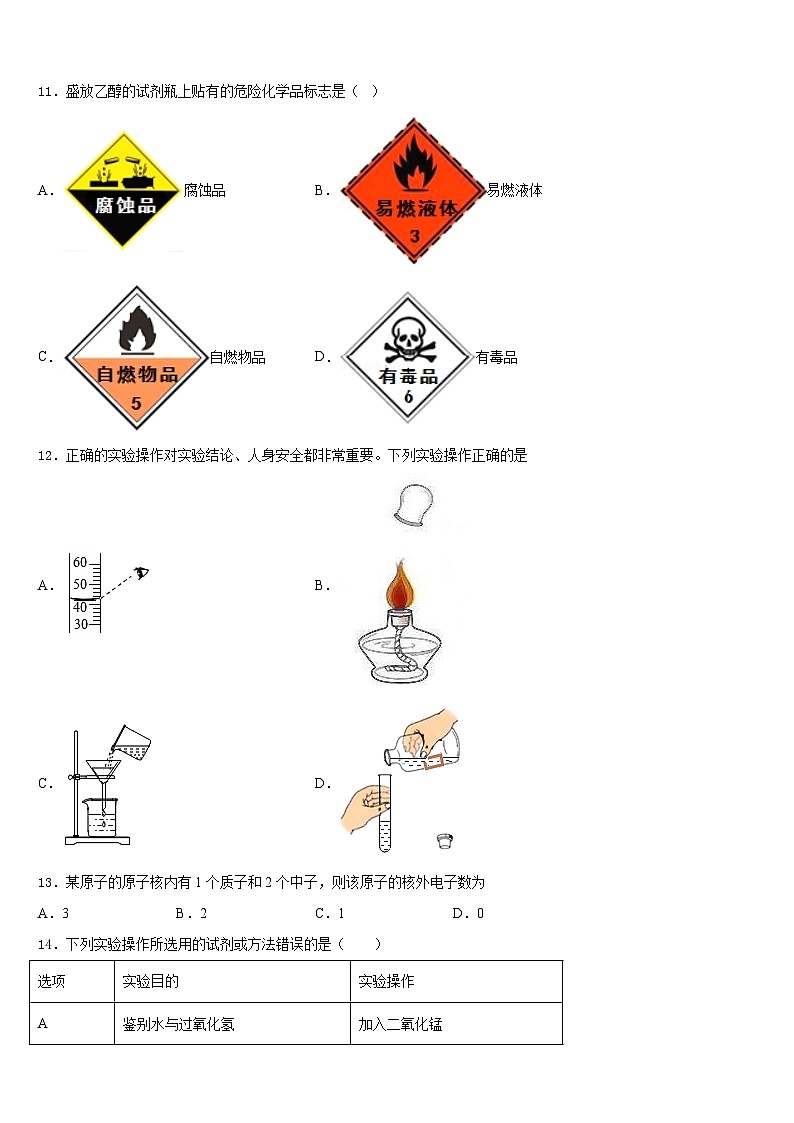 山东省日照实验中学2023-2024学年化学九年级第一学期期末考试模拟试题含答案第3页