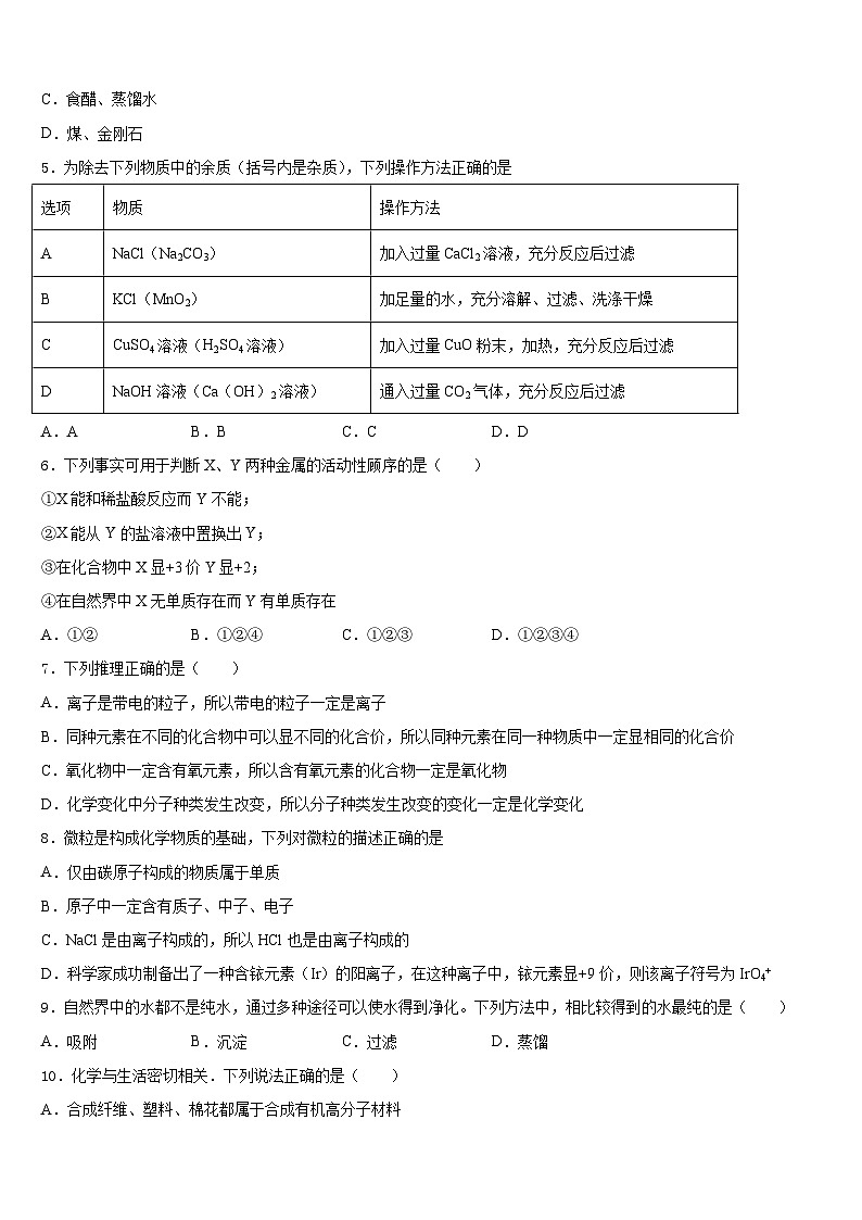 山东省泰安第十中学2023-2024学年九上化学期末考试模拟试题含答案第2页