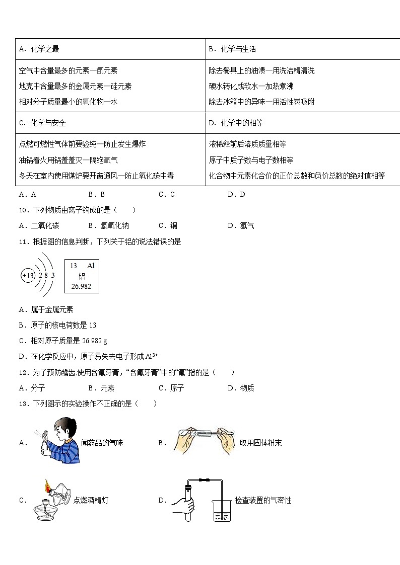 山东省滨州市部分学校2023-2024学年九上化学期末教学质量检测模拟试题含答案第3页