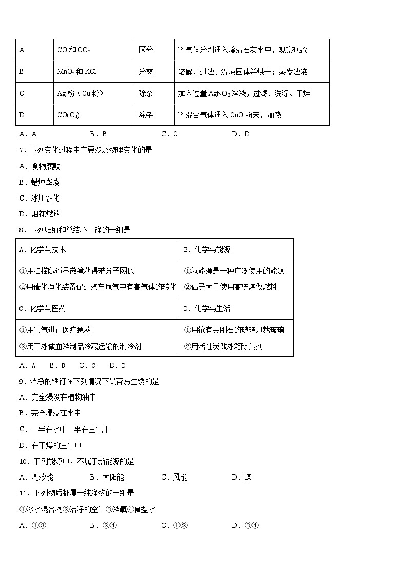 山东省滨州市无棣县2023-2024学年化学九年级第一学期期末复习检测模拟试题含答案第2页