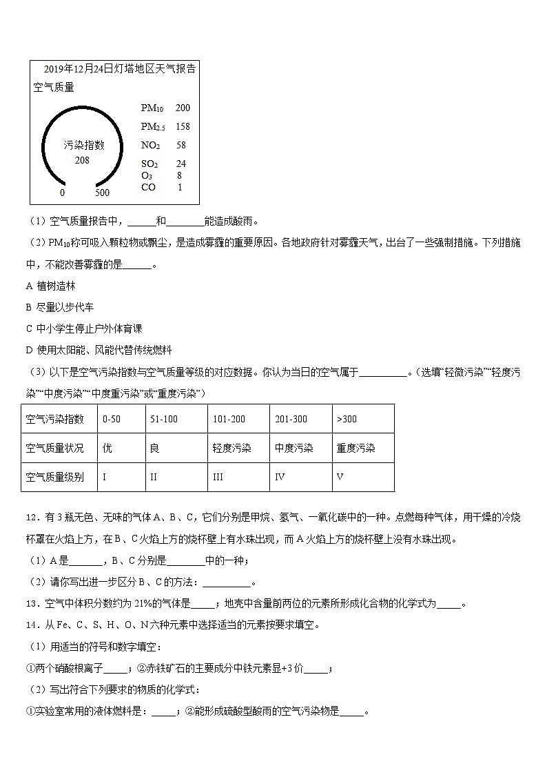 山东省金乡市2023-2024学年九上化学期末学业质量监测试题含答案03