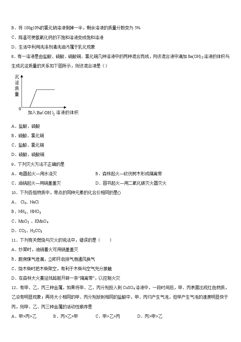 山东省聊城市茌平县2023-2024学年九上化学期末教学质量检测模拟试题含答案02