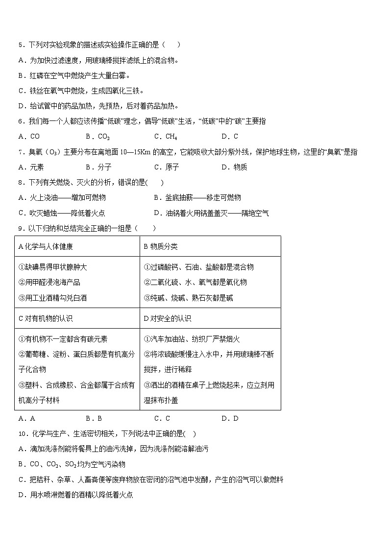 山东省聊城市东阿县2023-2024学年九上化学期末达标检测模拟试题含答案02