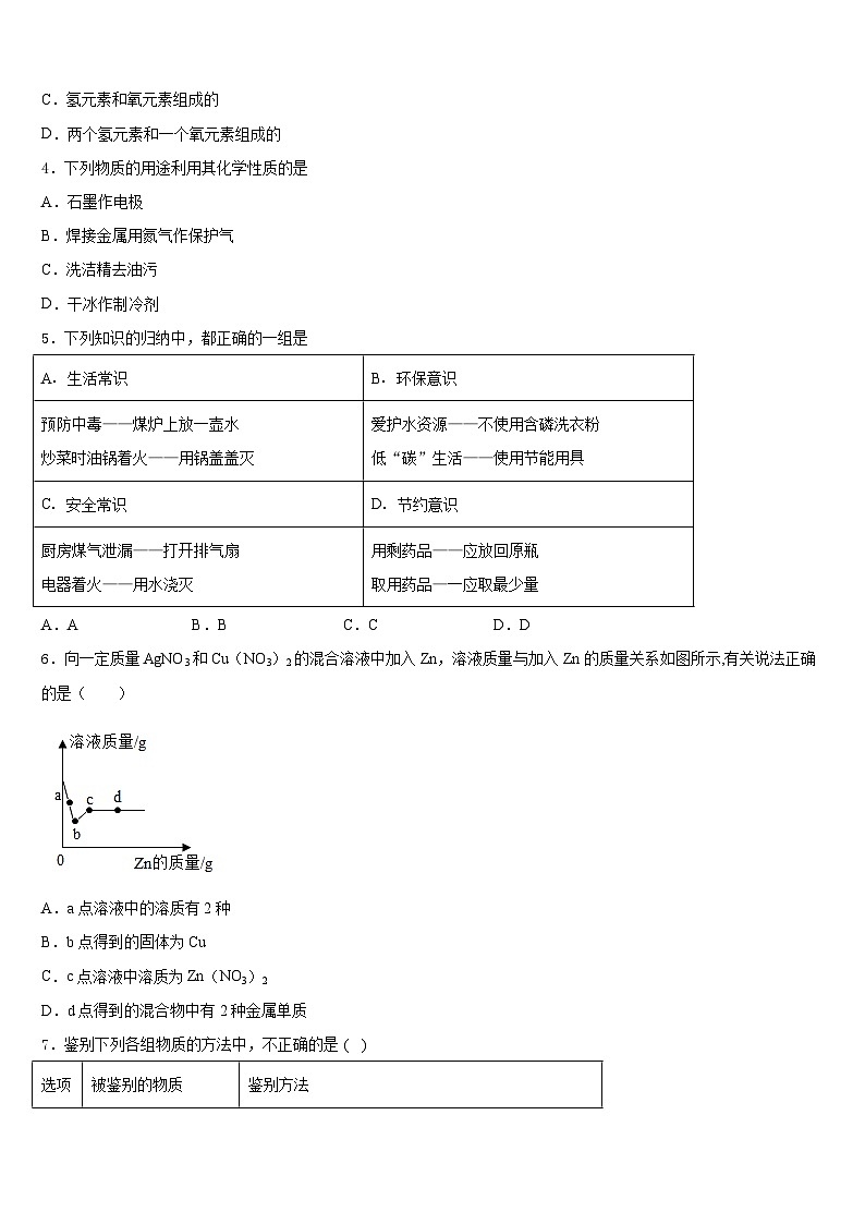 山东省聊城市东昌府区2023-2024学年九上化学期末教学质量检测试题含答案02