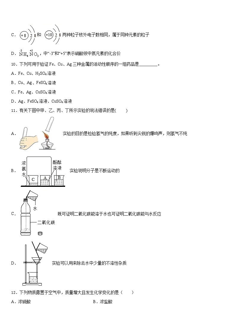 山东省青岛市平度市第一中学2023-2024学年化学九年级第一学期期末调研模拟试题含答案第3页