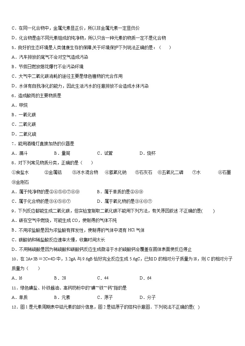 山东聊城市文轩中学2023-2024学年化学九年级第一学期期末复习检测模拟试题含答案02