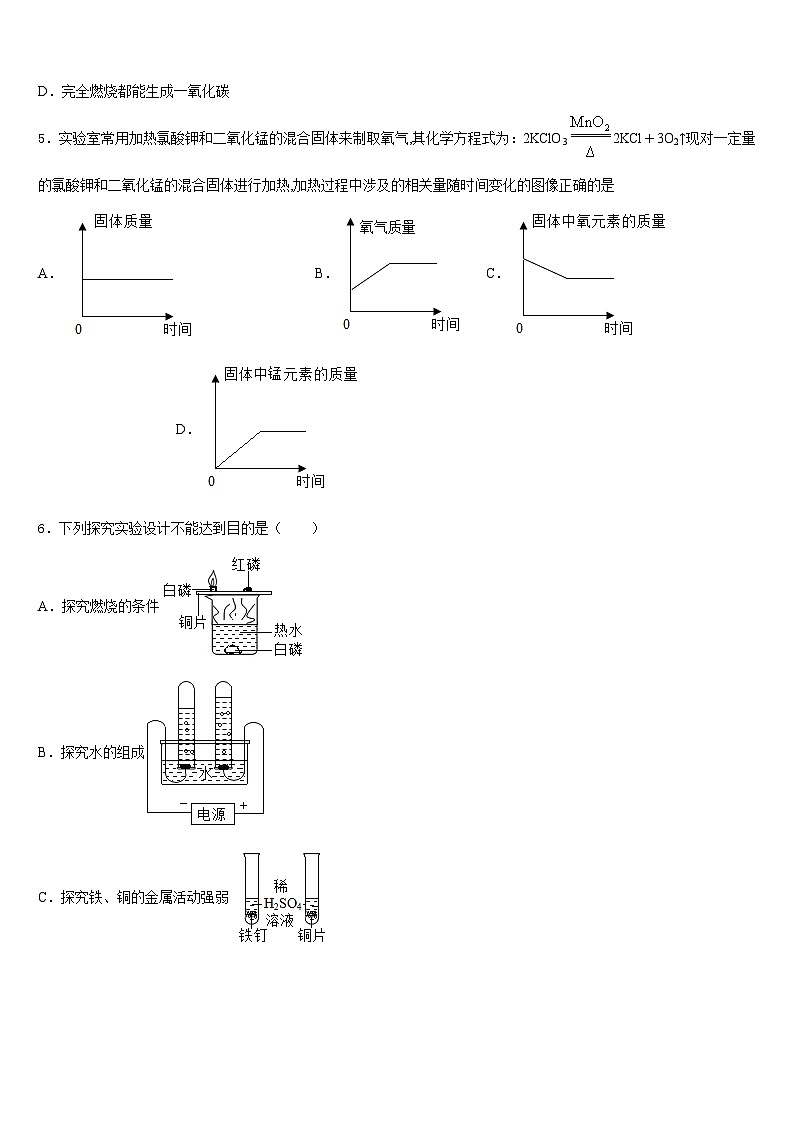 山南市重点中学2023-2024学年化学九上期末复习检测试题含答案02