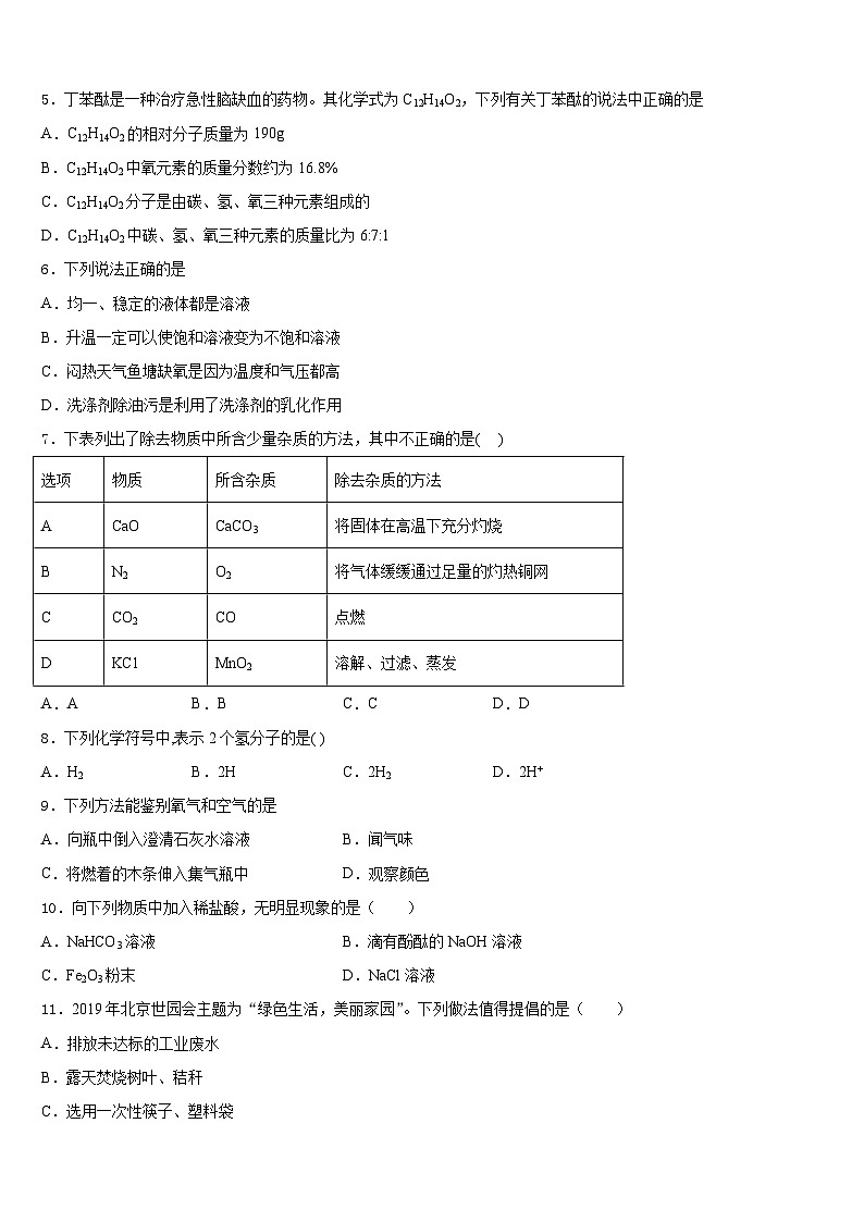 山西省兴县2023-2024学年九上化学期末考试试题含答案第2页
