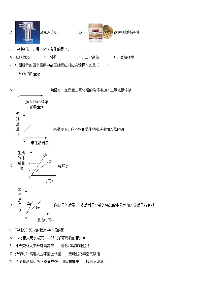 广东省中学山大附属中学2023-2024学年九年级化学第一学期期末监测试题含答案02