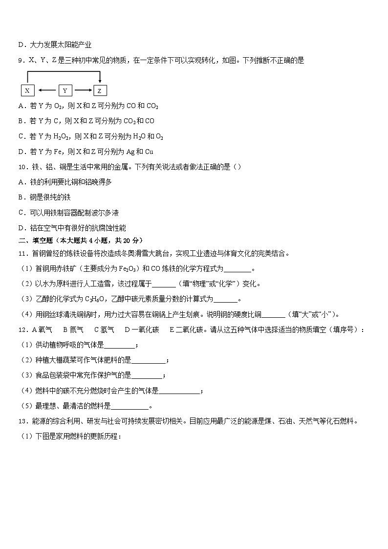 山西省（太原大同晋城运城临汾地区公立学校2023-2024学年九上化学期末质量检测试题含答案第3页