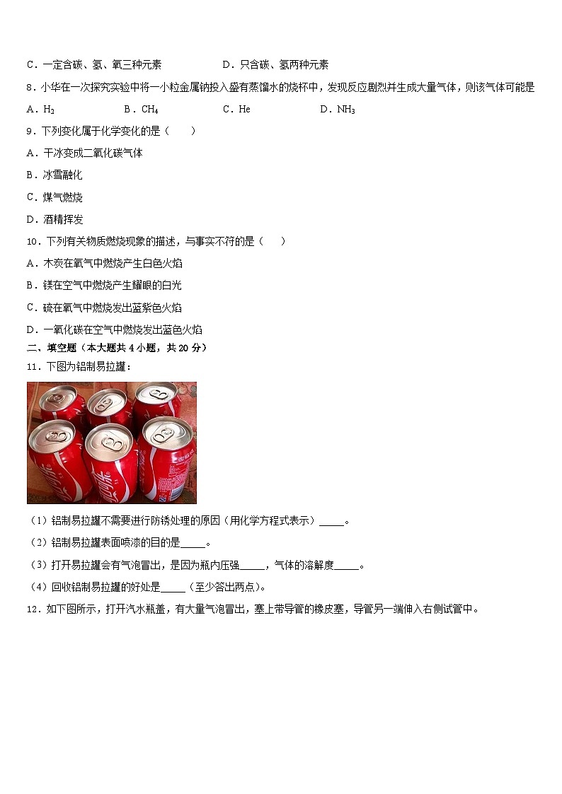 广东省梅州市梅江区实验中学2023-2024学年九年级化学第一学期期末综合测试试题含答案第3页
