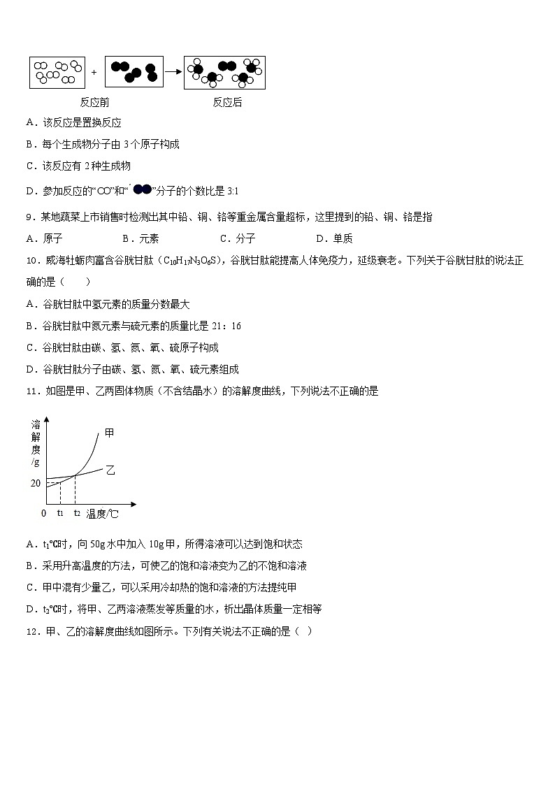 广西壮族自治区钦州市浦北县2023-2024学年化学九上期末教学质量检测模拟试题含答案03