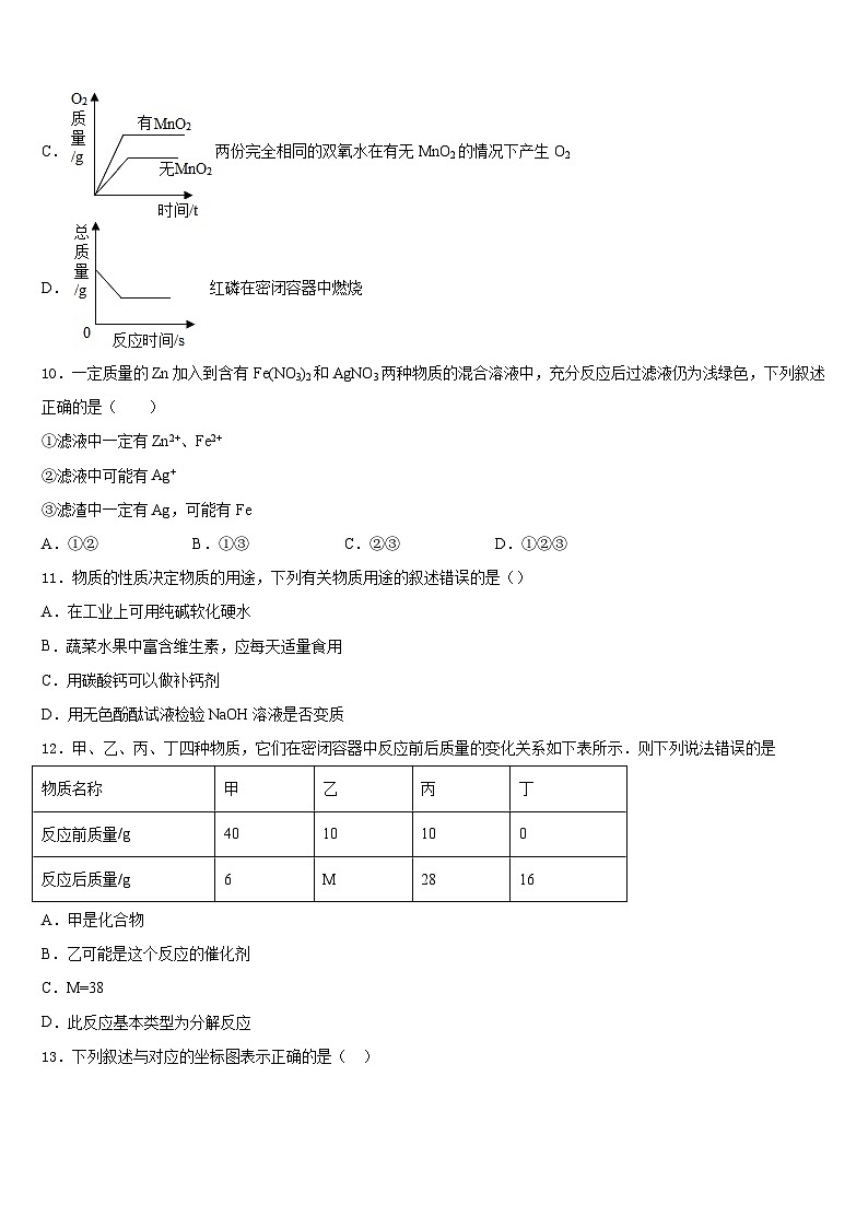 广州市广大附中2023-2024学年化学九年级第一学期期末考试试题含答案第3页
