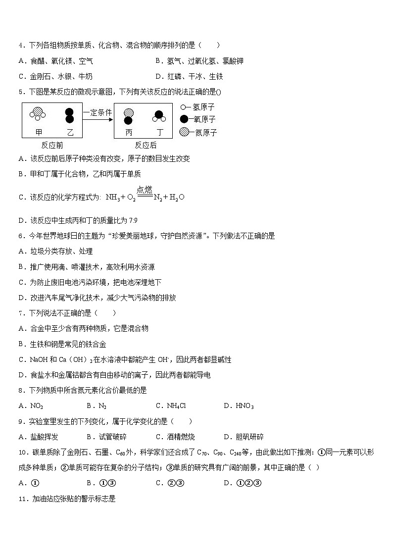 广州市东环中学2023-2024学年九上化学期末监测试题含答案第2页
