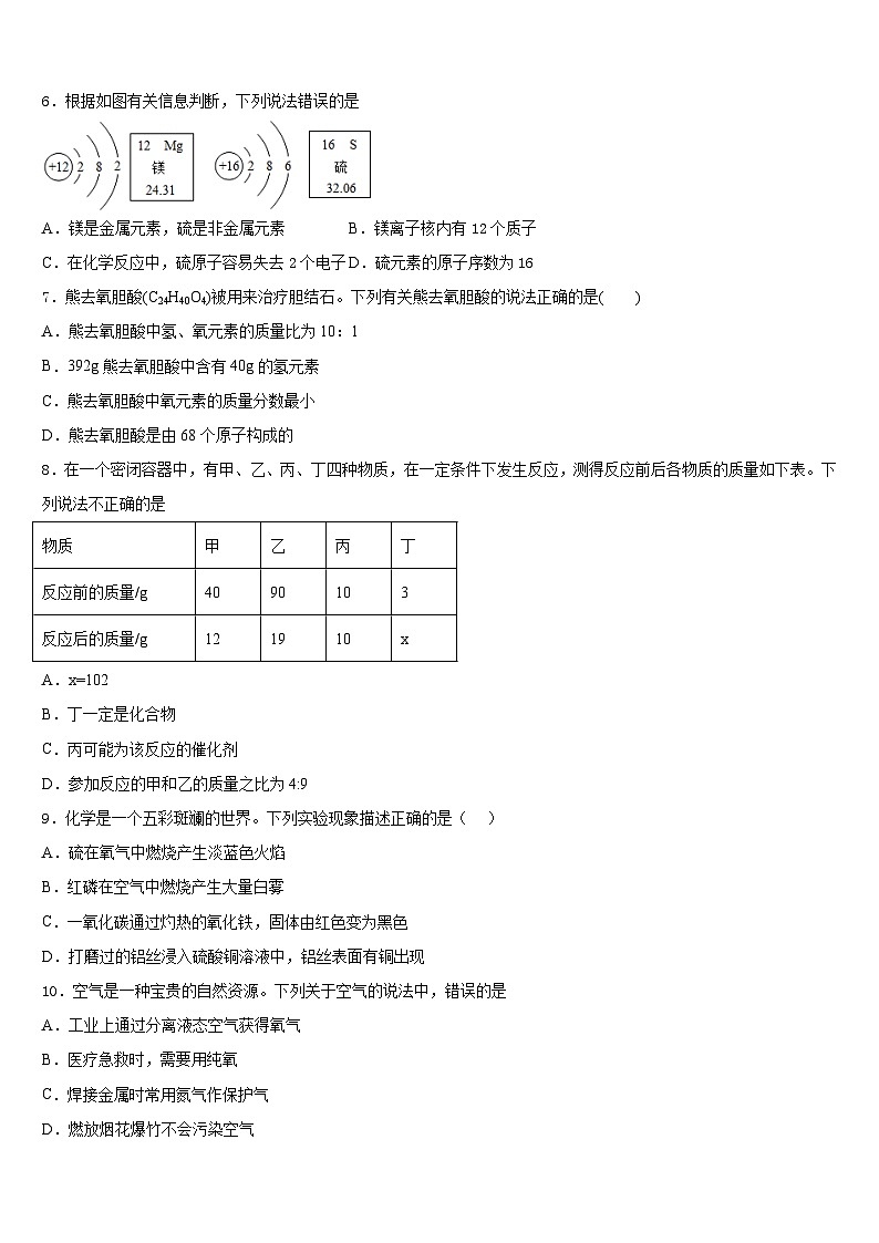 广西河池市2023-2024学年化学九上期末考试模拟试题含答案02