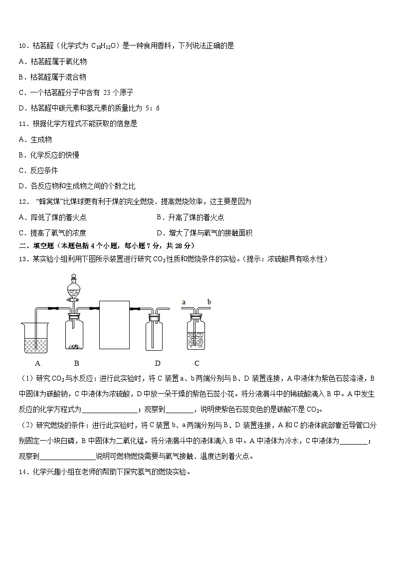 江苏省启东市天汾初级中学2023-2024学年化学九年级第一学期期末监测试题含答案03