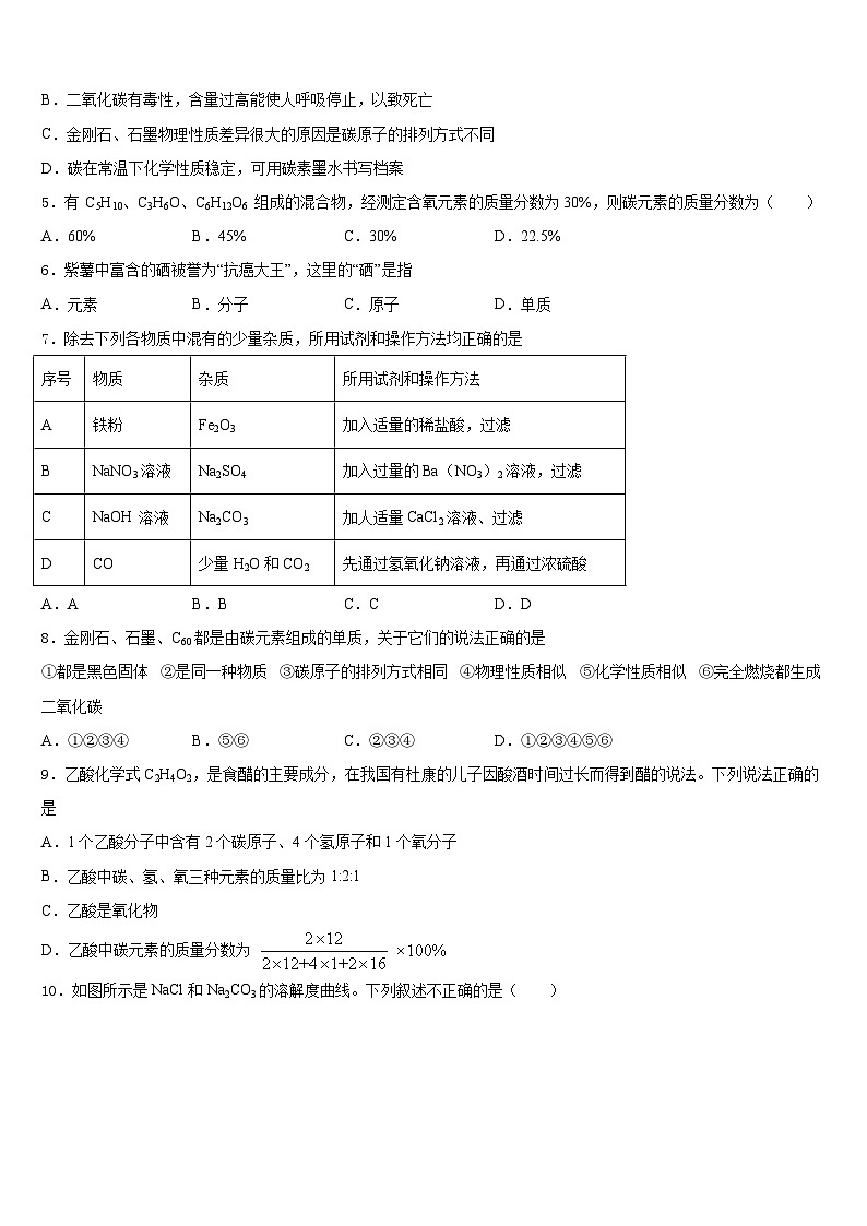 江苏省宿迁市钟吾初级中学2023-2024学年化学九年级第一学期期末质量检测模拟试题含答案02