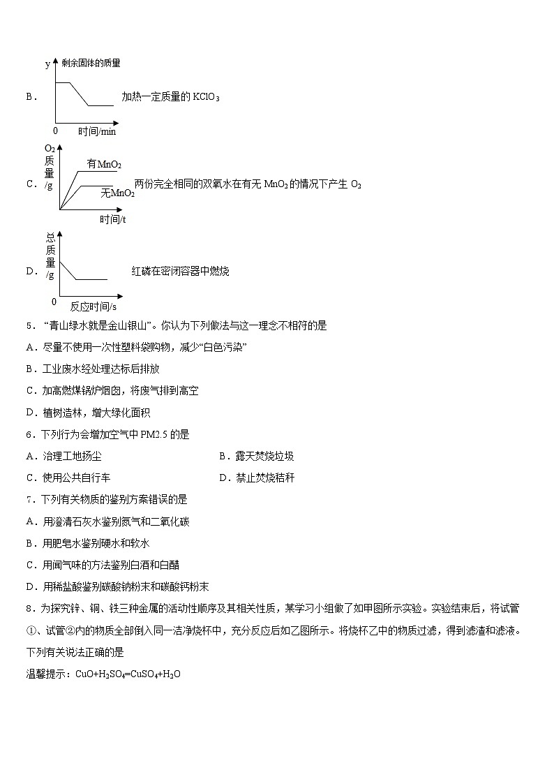 江苏省淮安市城北开明中学2023-2024学年化学九年级第一学期期末检测试题含答案第2页