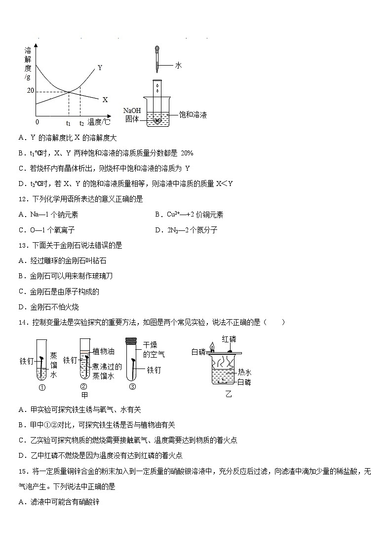 江苏省淮安市淮阴师院附中（田家炳中学2023-2024学年九年级化学第一学期期末复习检测模拟试题含答案第3页