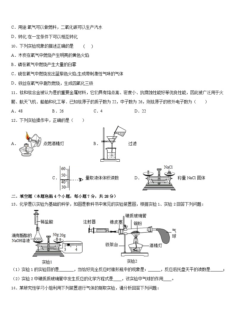 江苏省高邮市南海中学2023-2024学年九上化学期末达标检测模拟试题含答案第3页