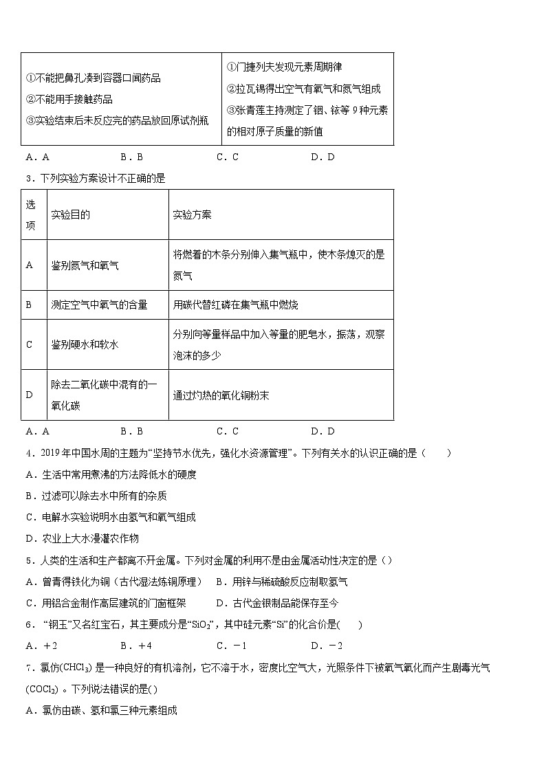 江西省安远县三百山中学2023-2024学年化学九年级第一学期期末监测试题含答案第2页