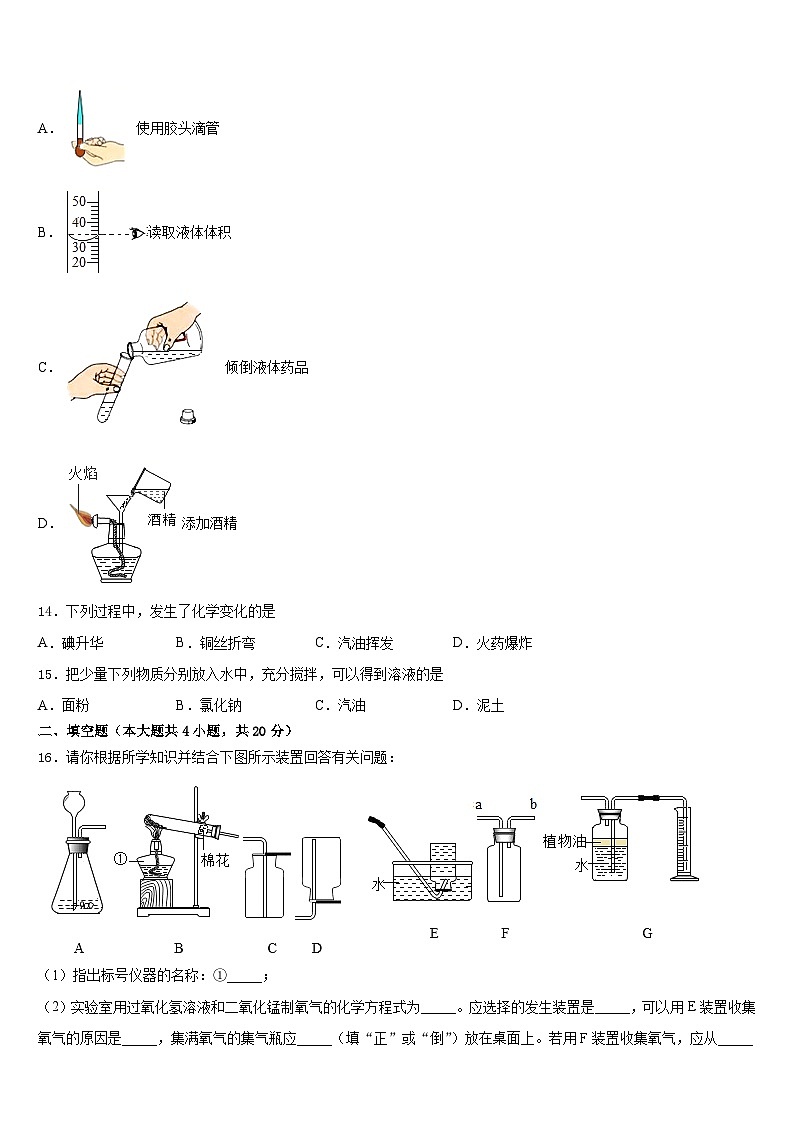 河北省秦皇岛市抚宁台营区2023-2024学年化学九上期末考试试题含答案第3页