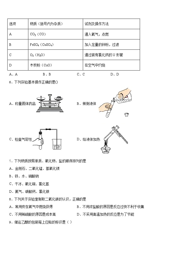 浙江省乐清市育英寄宿学校2023-2024学年化学九年级第一学期期末检测模拟试题含答案第2页