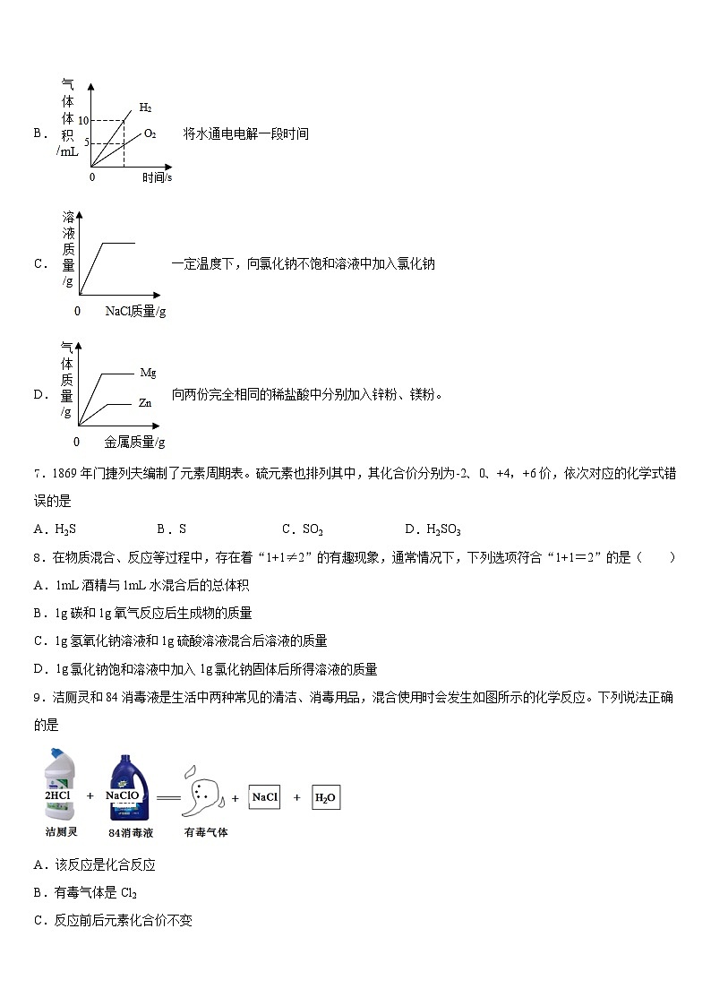 浙江省丽水市名校2023-2024学年九上化学期末考试试题含答案第2页