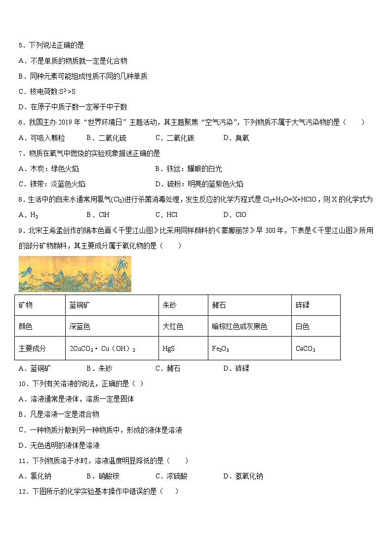 浙江省台州市温岭市箬横镇东浦中学2023-2024学年化学九上期末检测模拟试题含答案02