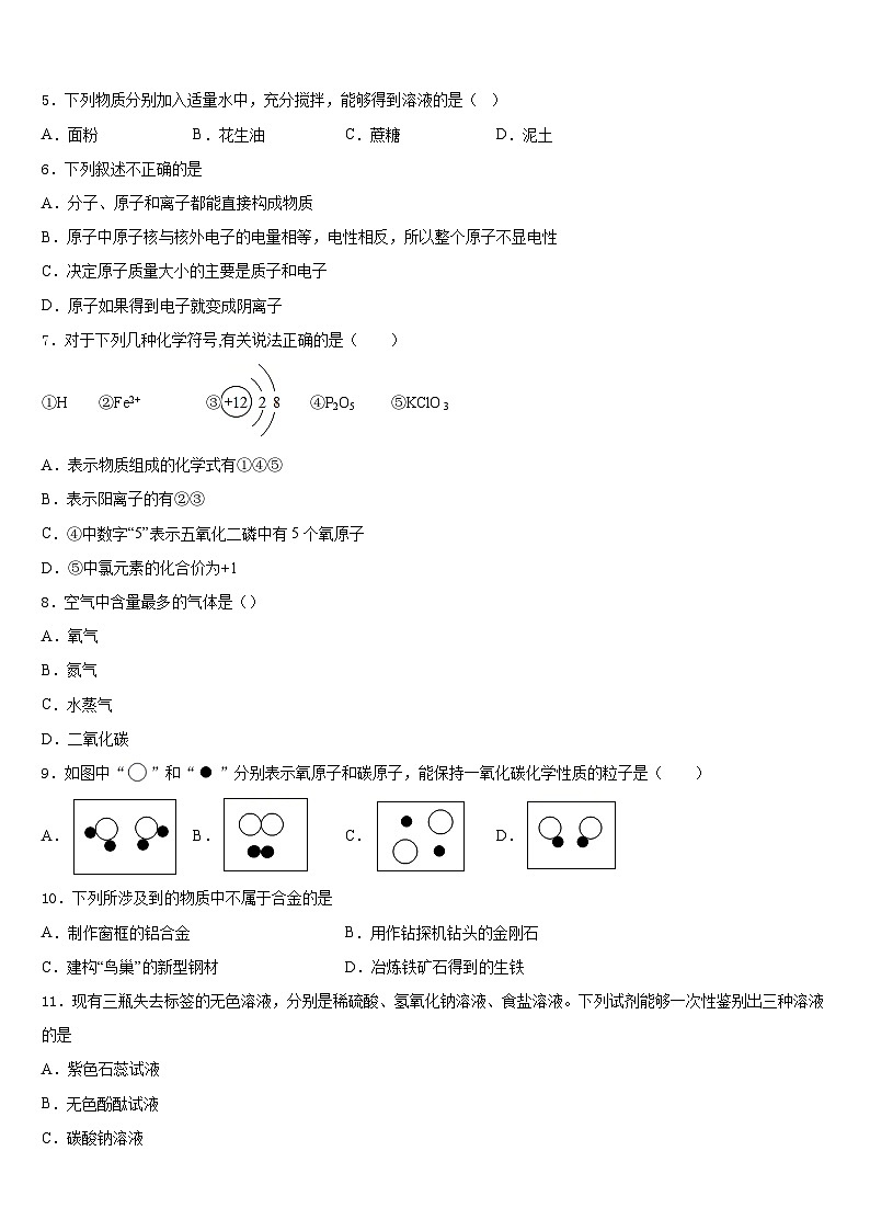 浙江省杭州市富阳市2023-2024学年九年级化学第一学期期末监测模拟试题含答案第2页