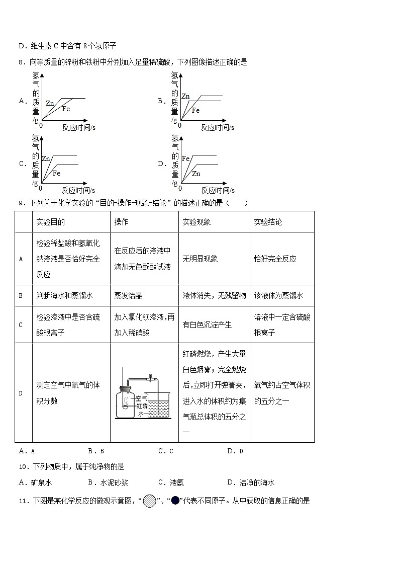 浙江省杭州市萧山区城区片六校2023-2024学年化学九年级第一学期期末联考模拟试题含答案03