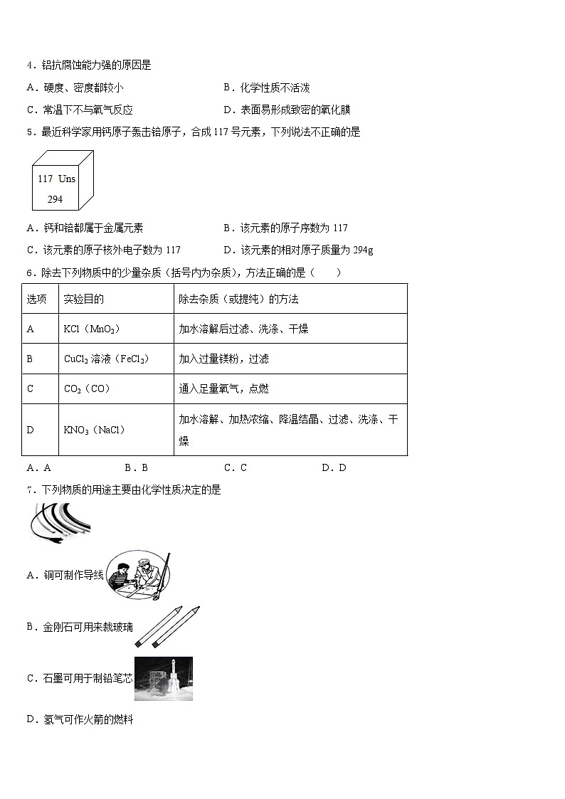 海南省海南中学2023-2024学年化学九年级第一学期期末预测试题含答案第2页