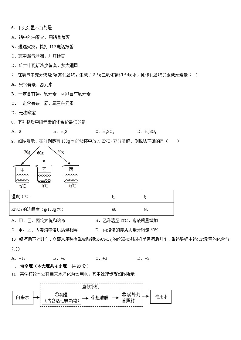 浙江省金华兰溪市实验中学2023-2024学年化学九年级第一学期期末达标测试试题含答案第2页