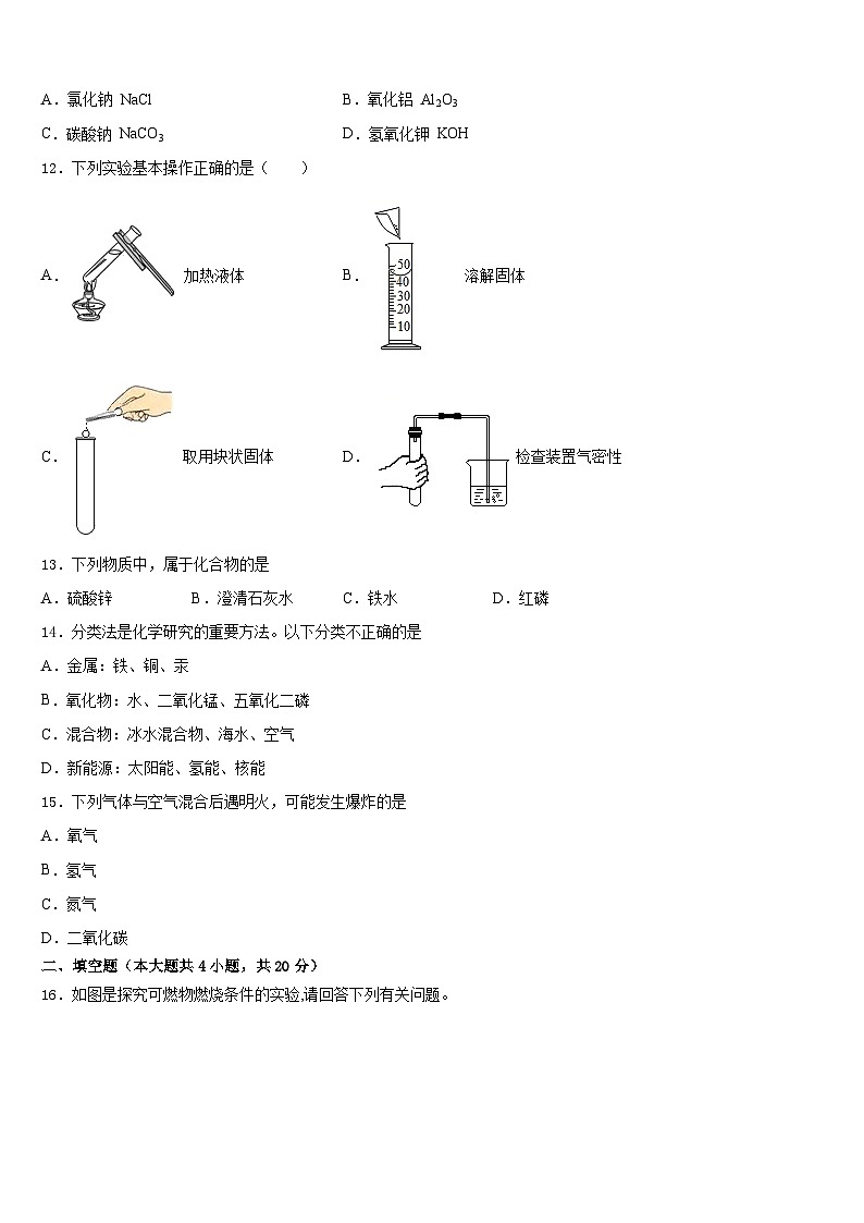浙江省金华市2023-2024学年化学九年级第一学期期末达标测试试题含答案第3页