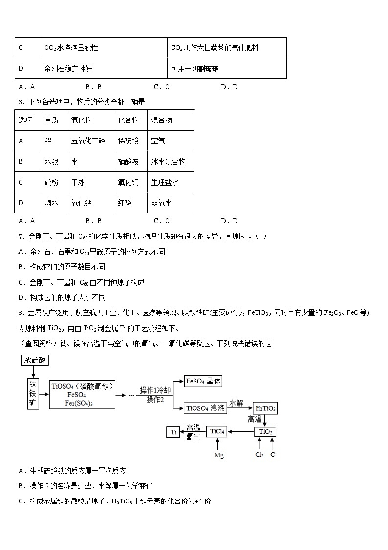 四川省简阳中学2023-2024学年化学九年级第一学期期末学业水平测试模拟试题含答案02