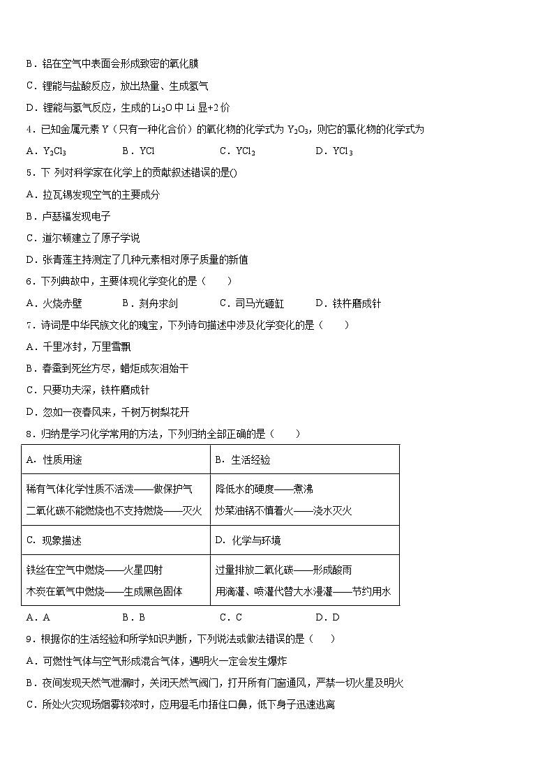 四川省自贡市名校2023-2024学年化学九上期末学业水平测试试题含答案第2页