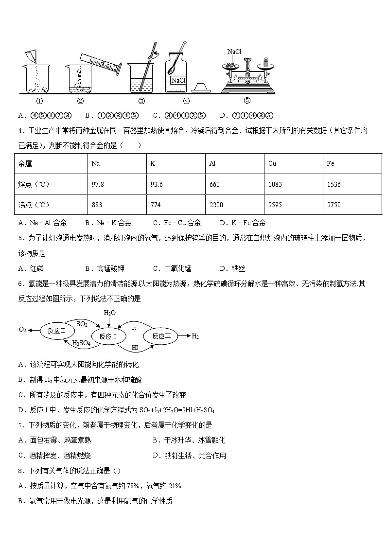 山东省济宁市鲁桥一中学2023-2024学年九上化学期末学业水平测试模拟试题含答案02