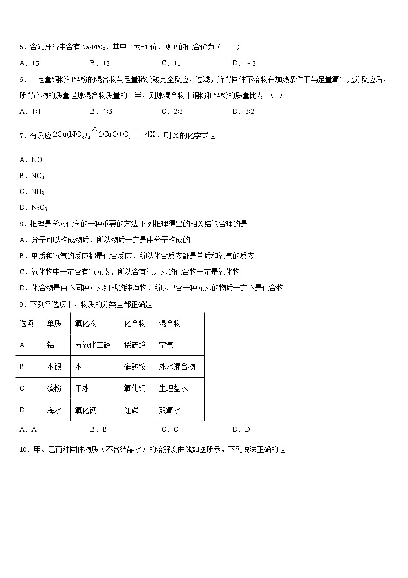 山东省菏泽定陶县联考2023-2024学年化学九上期末学业水平测试试题含答案第2页
