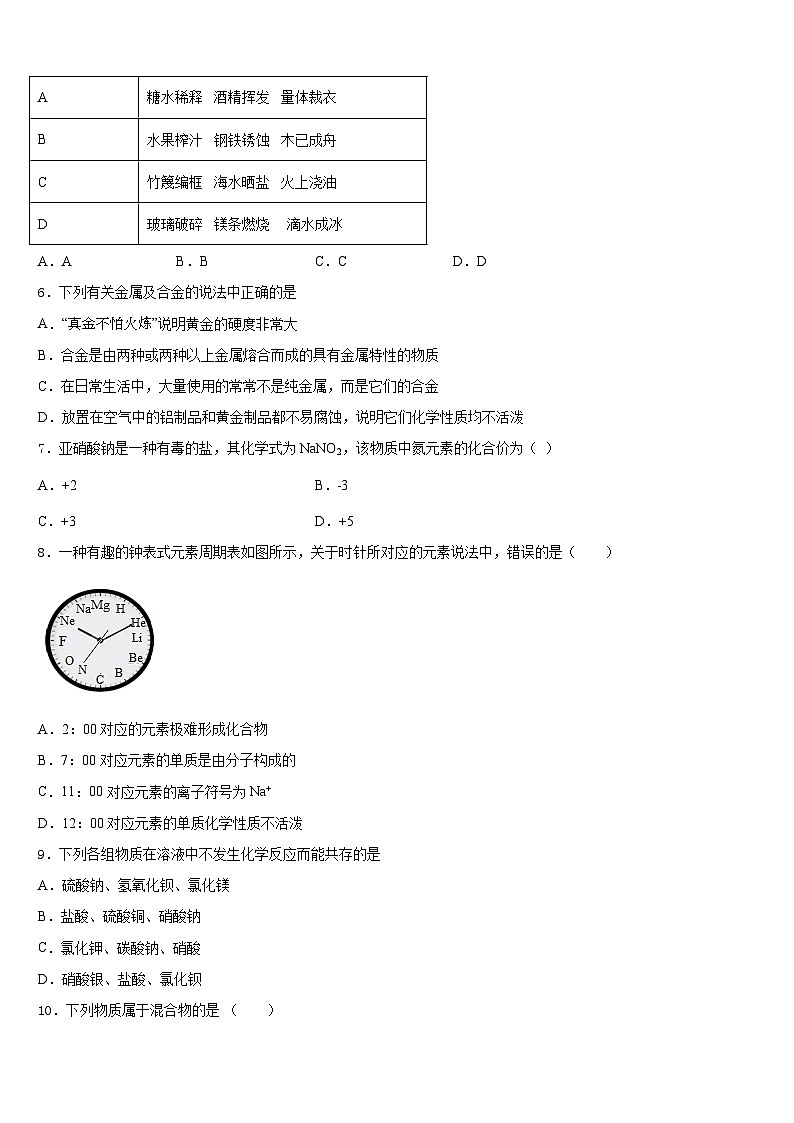 湖北省襄阳市四中学义教部2023-2024学年九年级化学第一学期期末质量检测模拟试题含答案02