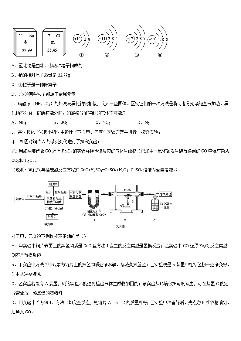 河南省信阳市潢川县2023-2024学年九年级化学第一学期期末学业水平测试试题含答案第2页