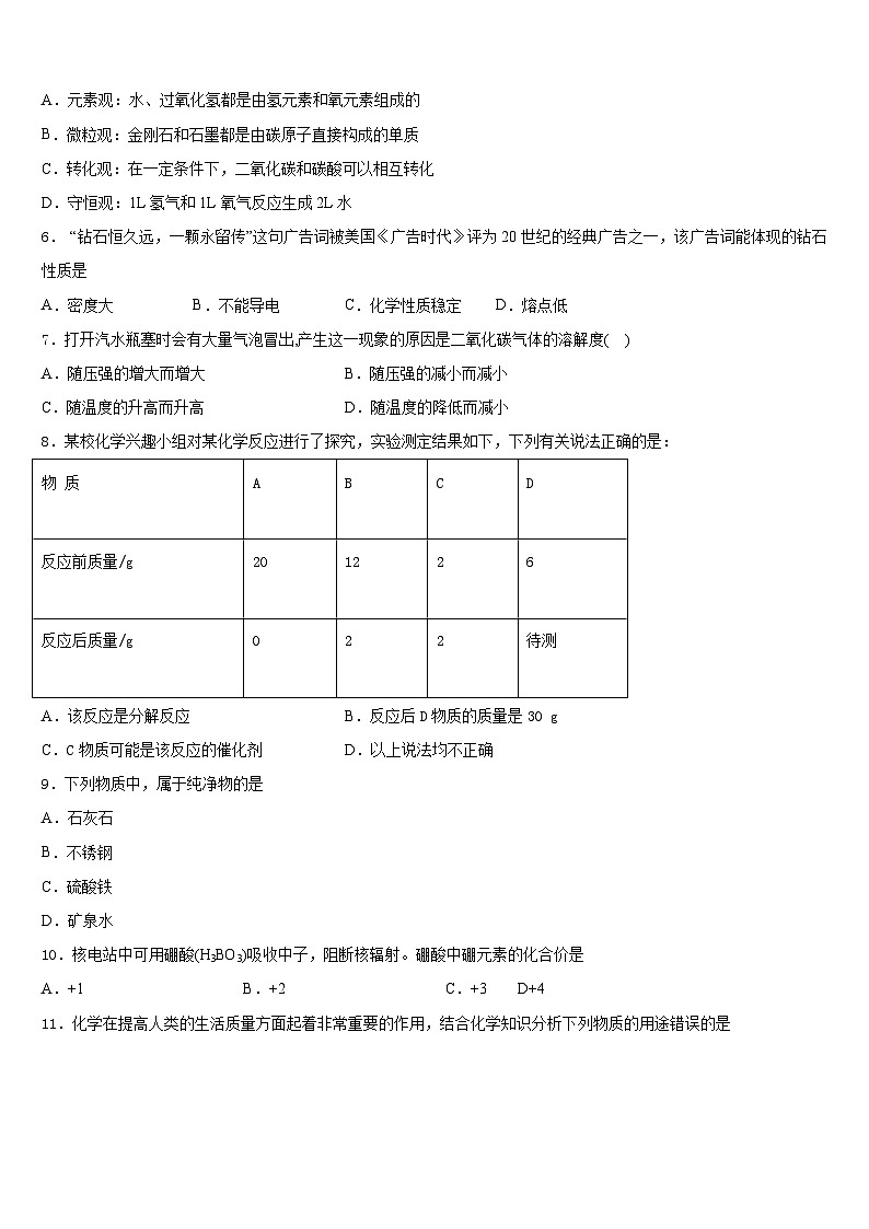 河南省驻马店市正阳县2023-2024学年化学九上期末学业水平测试模拟试题含答案第2页