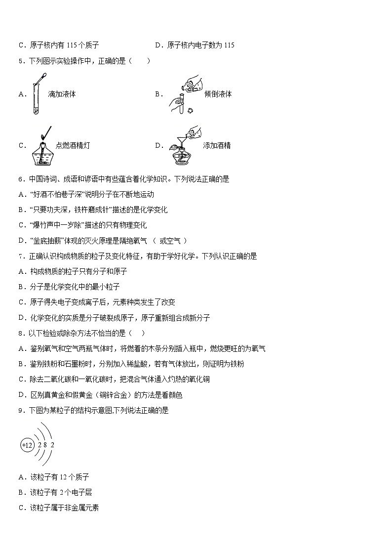 湖南省师大附中博才实验中学2023-2024学年九上化学期末监测模拟试题含答案第2页