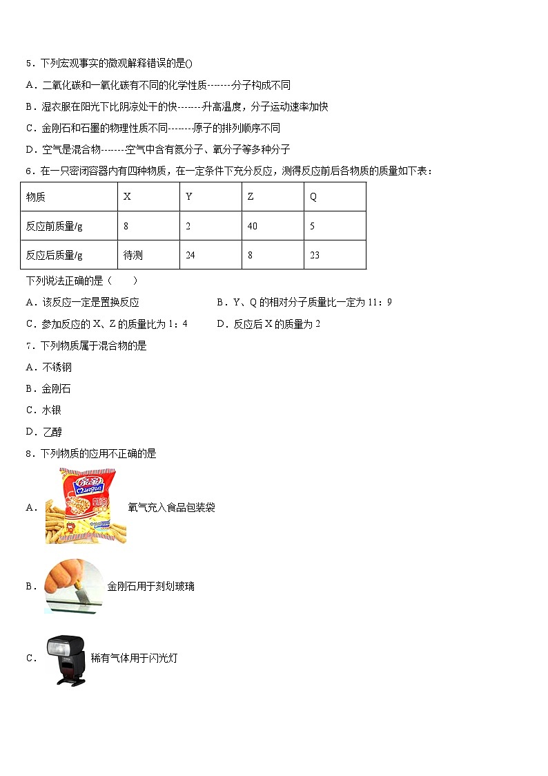 湖南省衡阳市部分中学2023-2024学年化学九上期末联考模拟试题含答案02