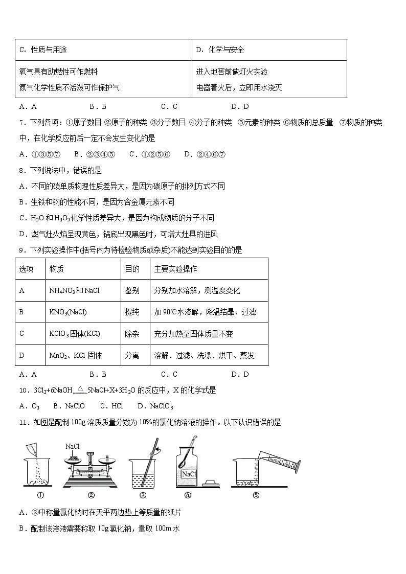 湖南省邵阳市城区2023-2024学年化学九上期末考试模拟试题含答案第2页