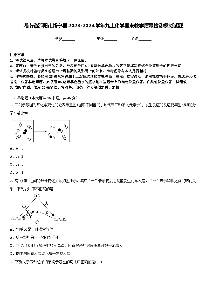 湖南省邵阳市新宁县2023-2024学年九上化学期末教学质量检测模拟试题含答案第1页