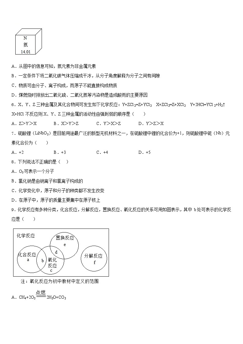 甘肃张掖甘州中学2023-2024学年化学九上期末综合测试模拟试题含答案02