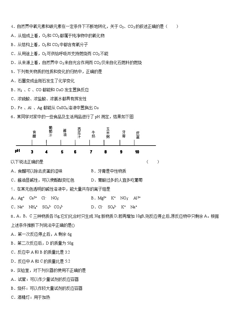 湖南省长沙市望城区2023-2024学年九年级化学第一学期期末联考模拟试题含答案第2页