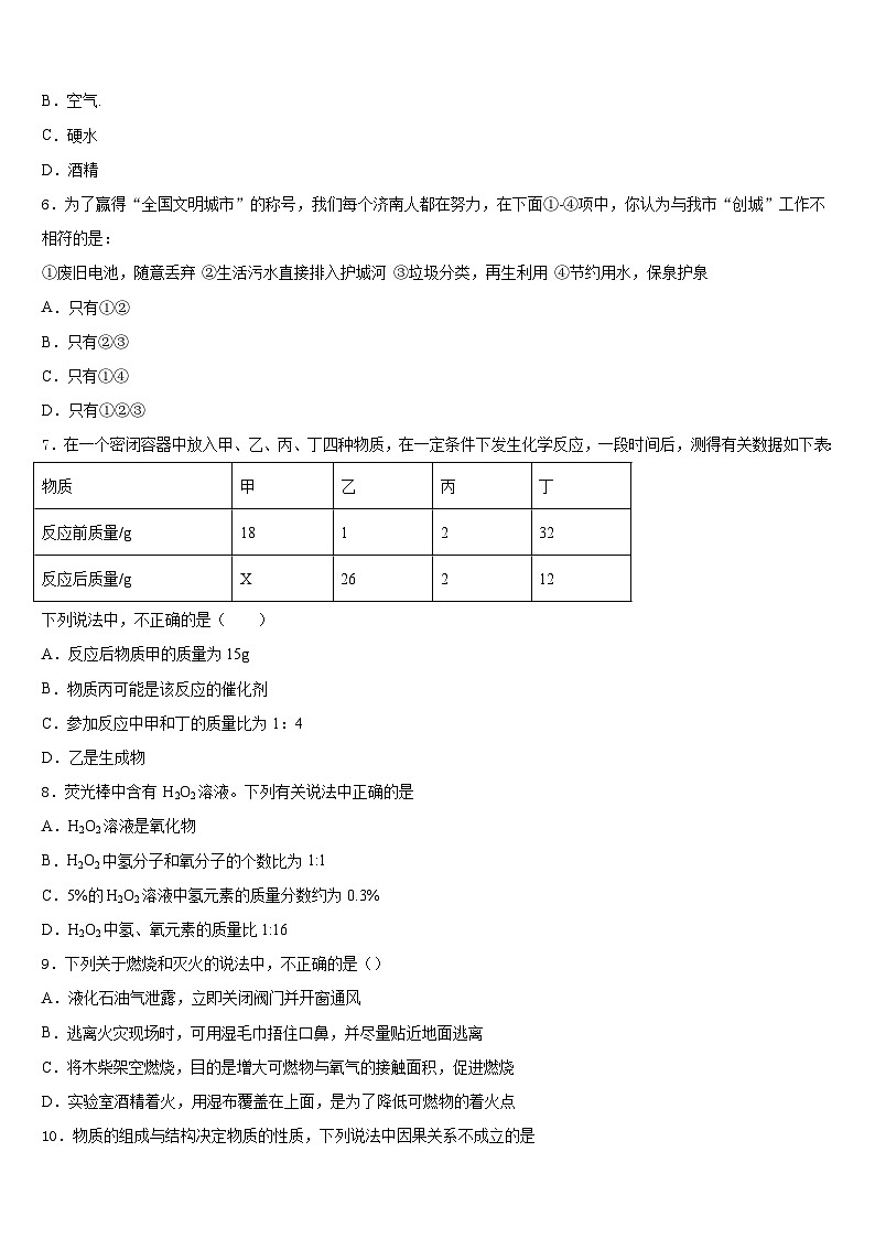 福建省三元县2023-2024学年九上化学期末学业质量监测试题含答案02